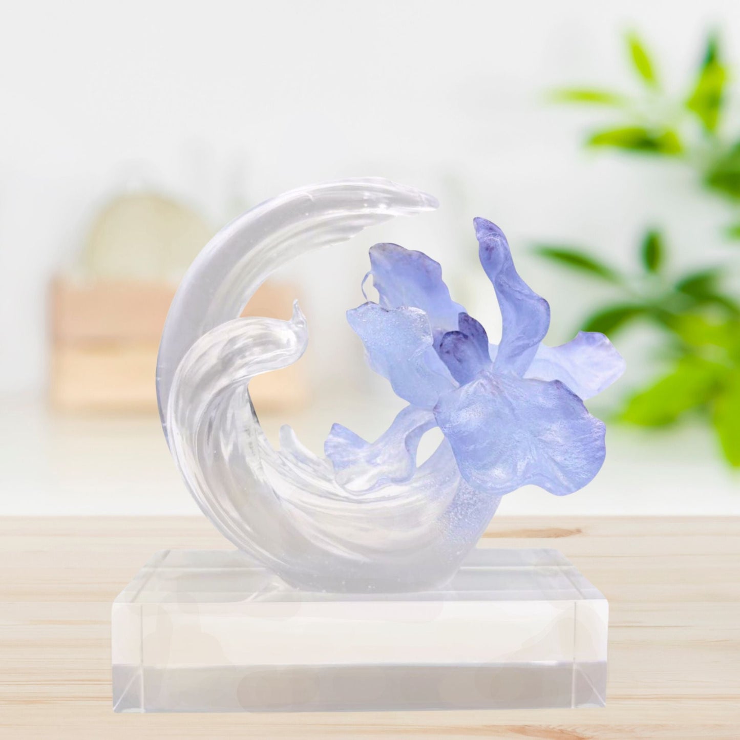 LIULI Crystal, Iris Flower Sculpture | Arising through Contentment (Special Edition, Come with Display Base)