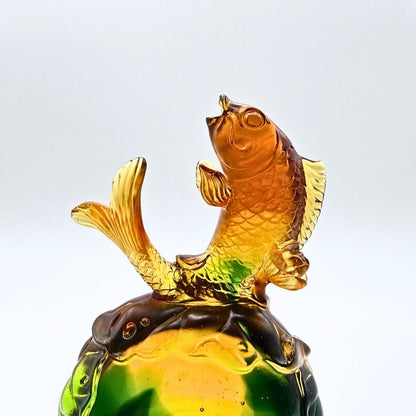 LIULI Crystal, Koi Fish Sculpture | Somersault To The Top