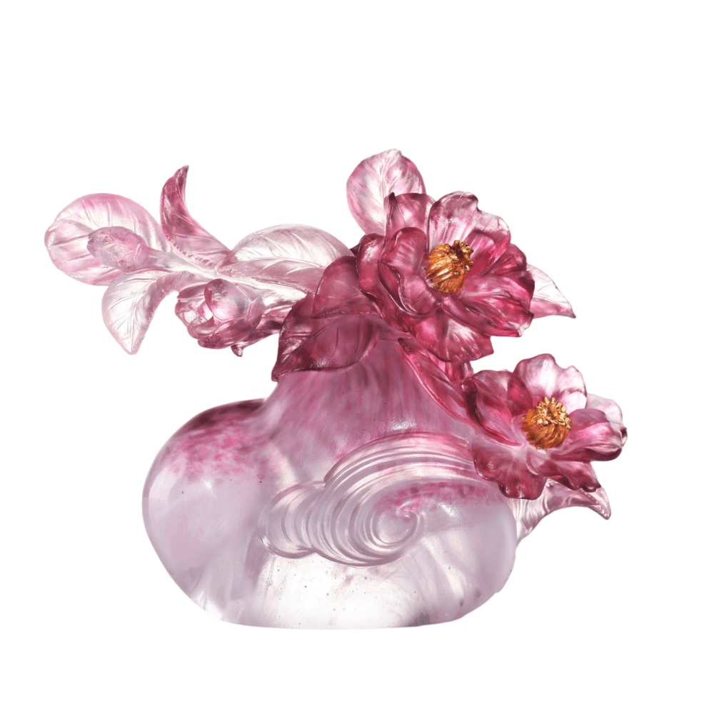 LIULI Crystal, Mother's Day, Camellia Sculpture | Blooming in Dignified Grace
