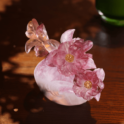 LIULI Crystal, Mother's Day, Camellia Sculpture | Blooming in Dignified Grace