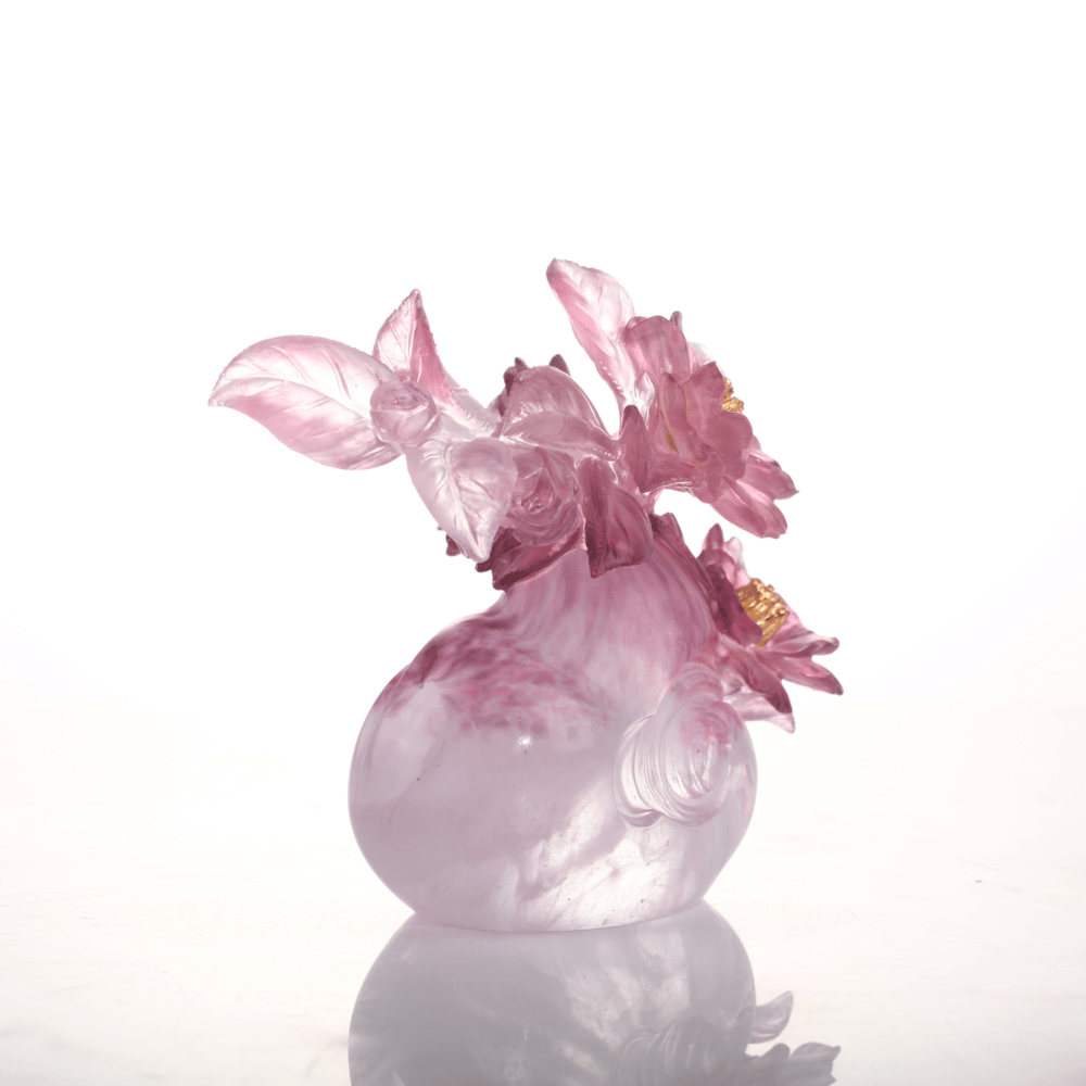 LIULI Crystal, Mother's Day, Camellia Sculpture | Blooming in Dignified Grace
