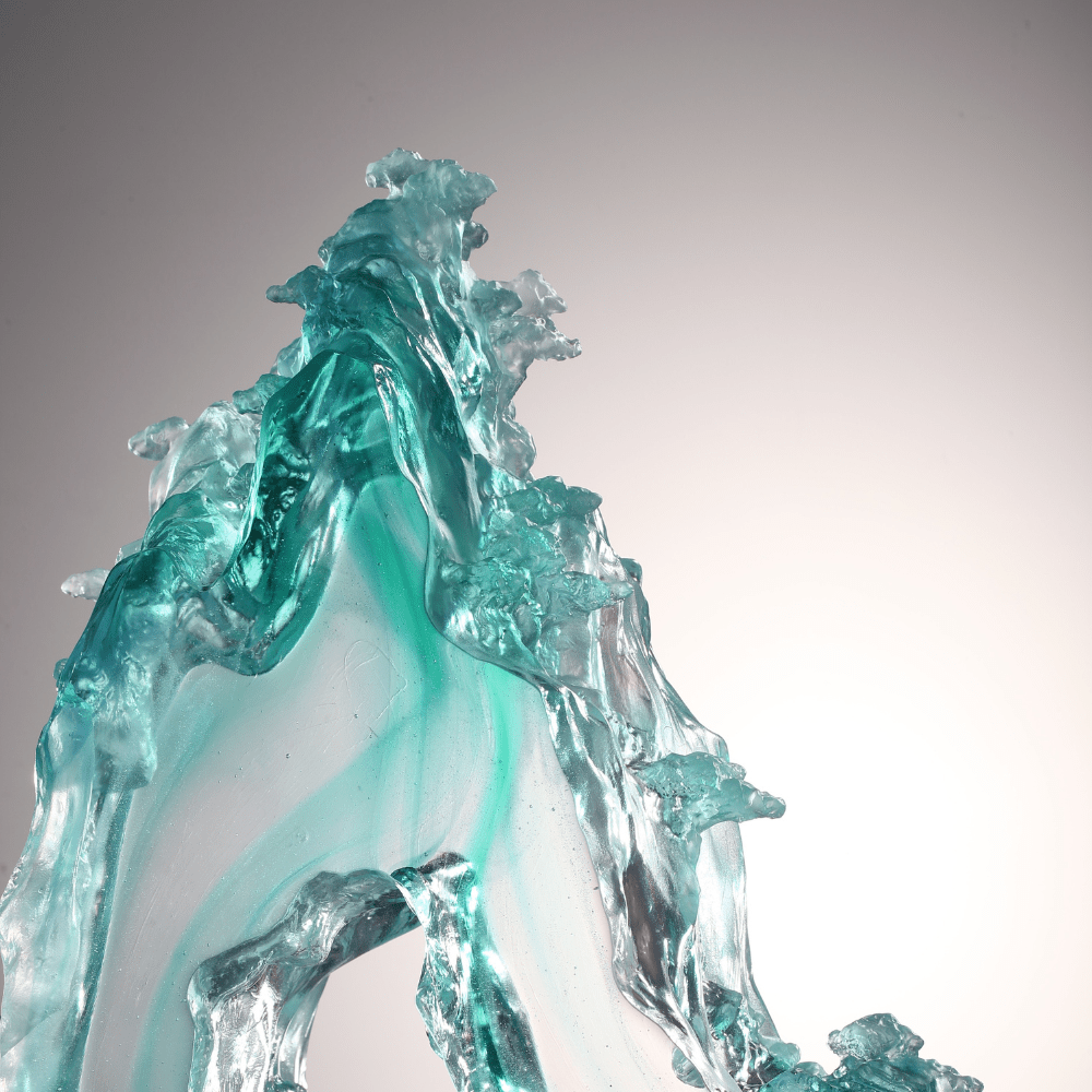 LIULI Crystal, Mountain and Pine Sculpture, Camellia, Tai Chi Series | Evergreen Mountain Spirit