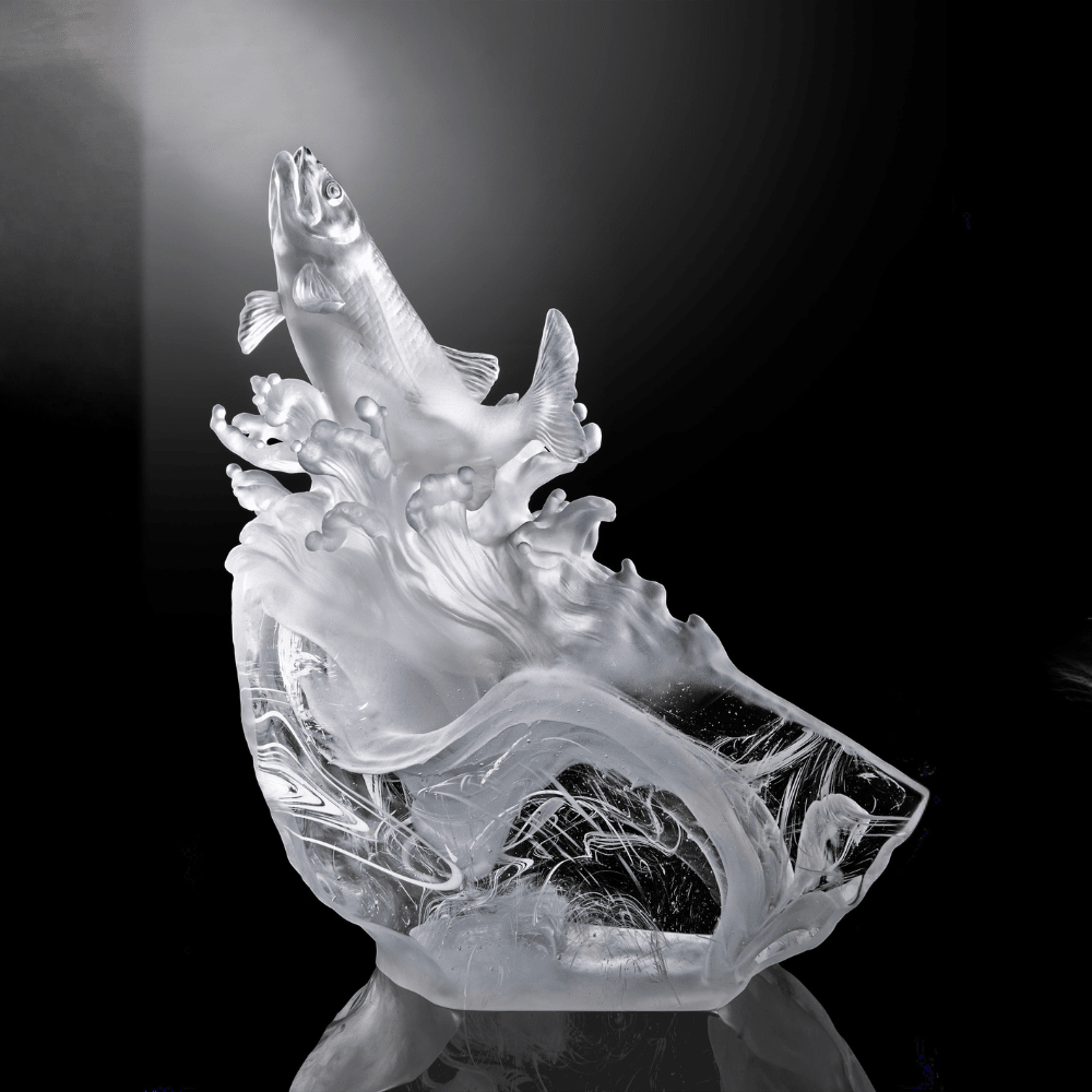 LIULI Crystal, Ocean Wave, Fish Sculpture | Rising From the Glacier