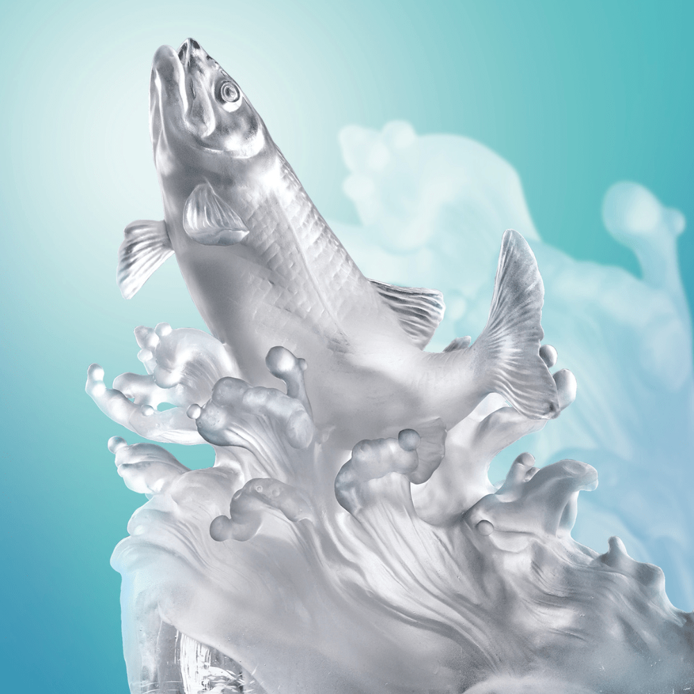 LIULI Crystal, Ocean Wave, Fish Sculpture | Rising From the Glacier