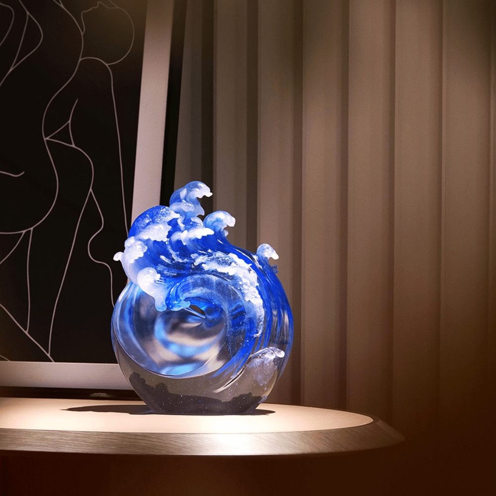 LIULI Crystal, Ocean Wave Sculpture, Tai Chi Series | Burst Forth