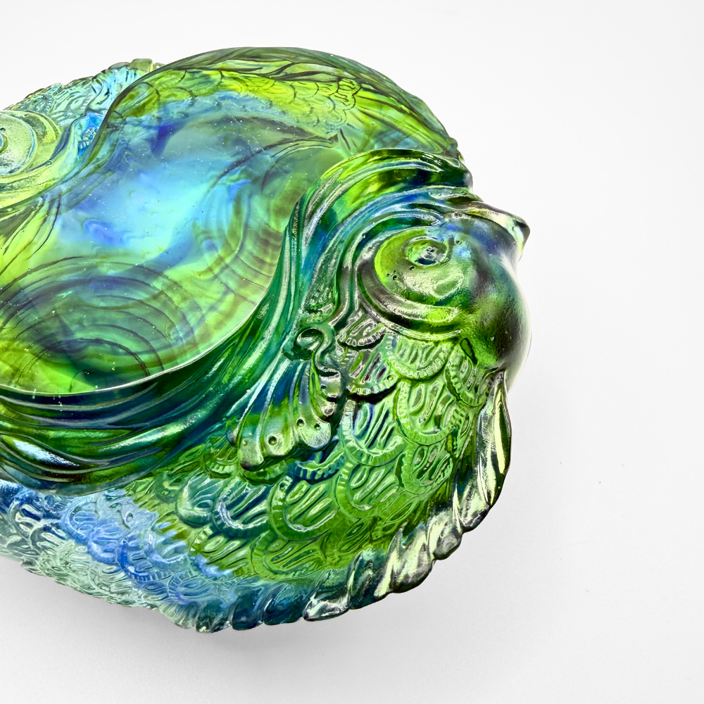 LIULI Crystal Paperweight, Fish Figurine | Rows of Joy (Bluish/ Green Clear)