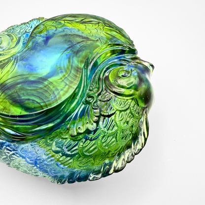 LIULI Crystal Paperweight, Fish Figurine | Rows of Joy (Bluish/ Green Clear)