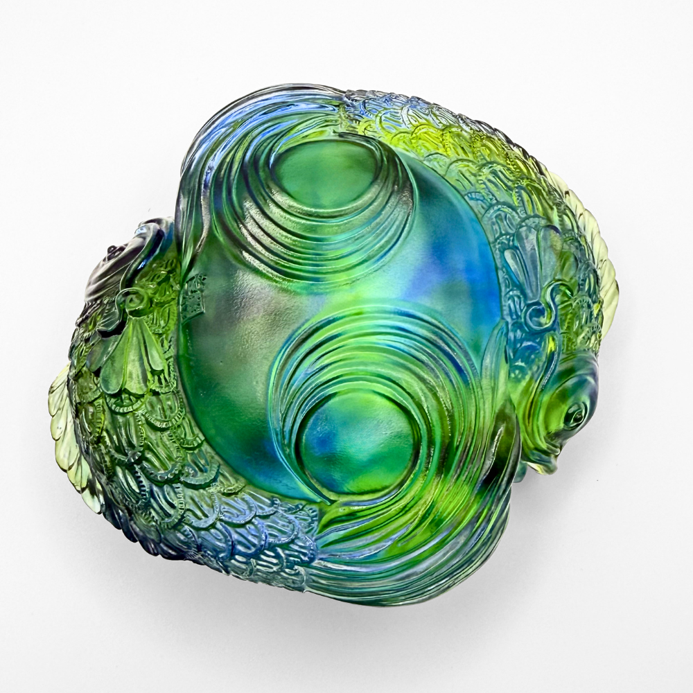 LIULI Crystal Paperweight, Fish Figurine | Rows of Joy (Bluish/ Green Clear)