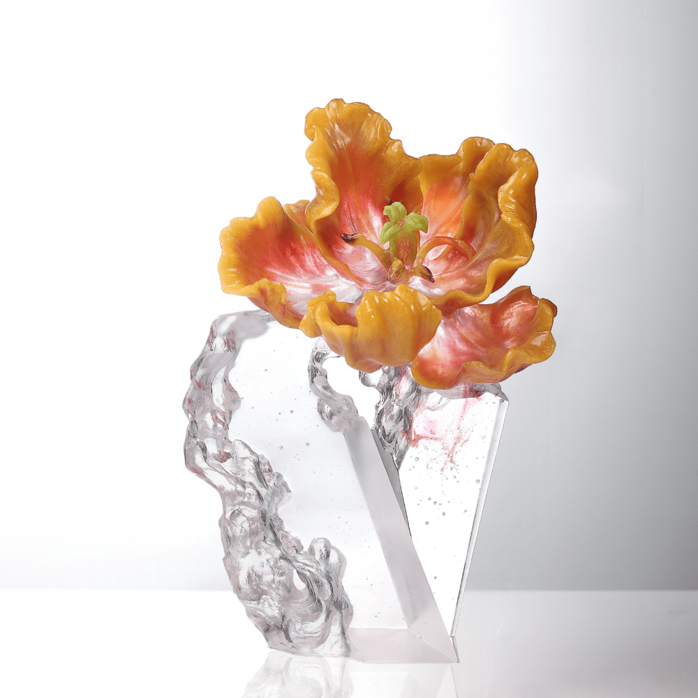 LIULI Crystal, Parrot Tulip Flower Sculpture | Unfolding in the Light