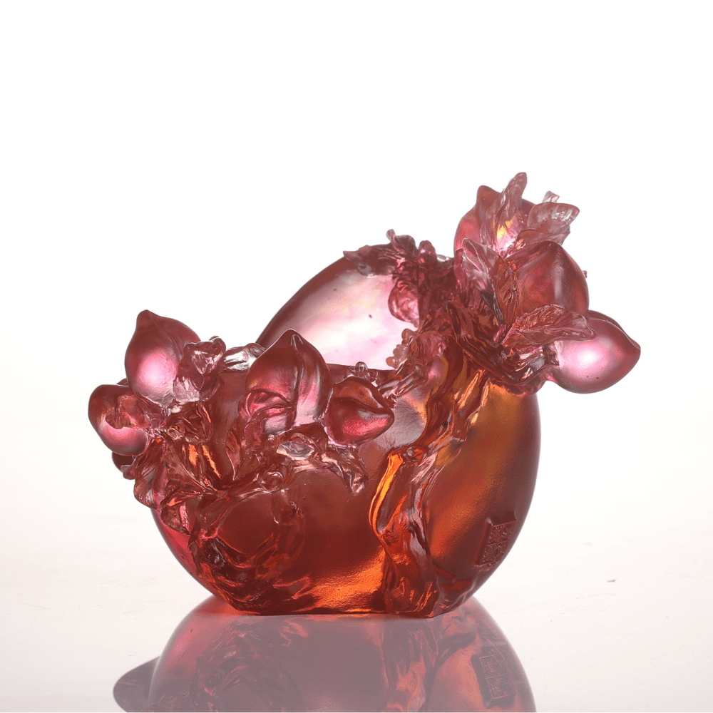 LIULI Crystal, Peach Sculpture, Blessings in the Spring Breeze