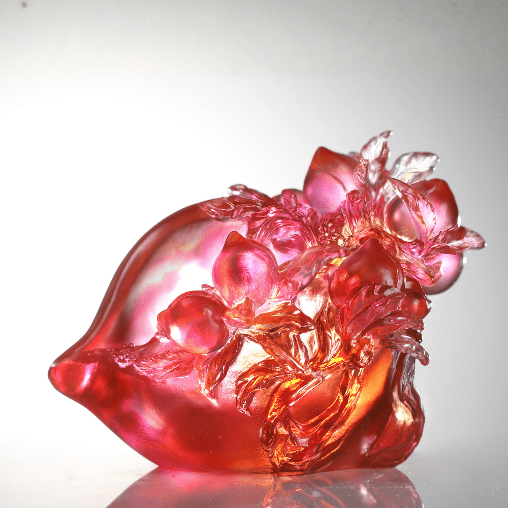 LIULI Crystal, Peach Sculpture, Blessings in the Spring Breeze