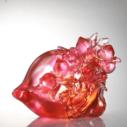 LIULI Crystal, Peach Sculpture, Blessings in the Spring Breeze