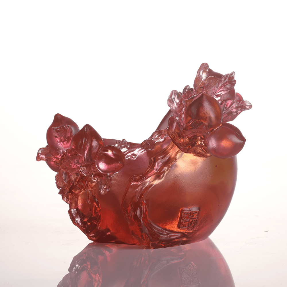 LIULI Crystal, Peach Sculpture, Blessings in the Spring Breeze
