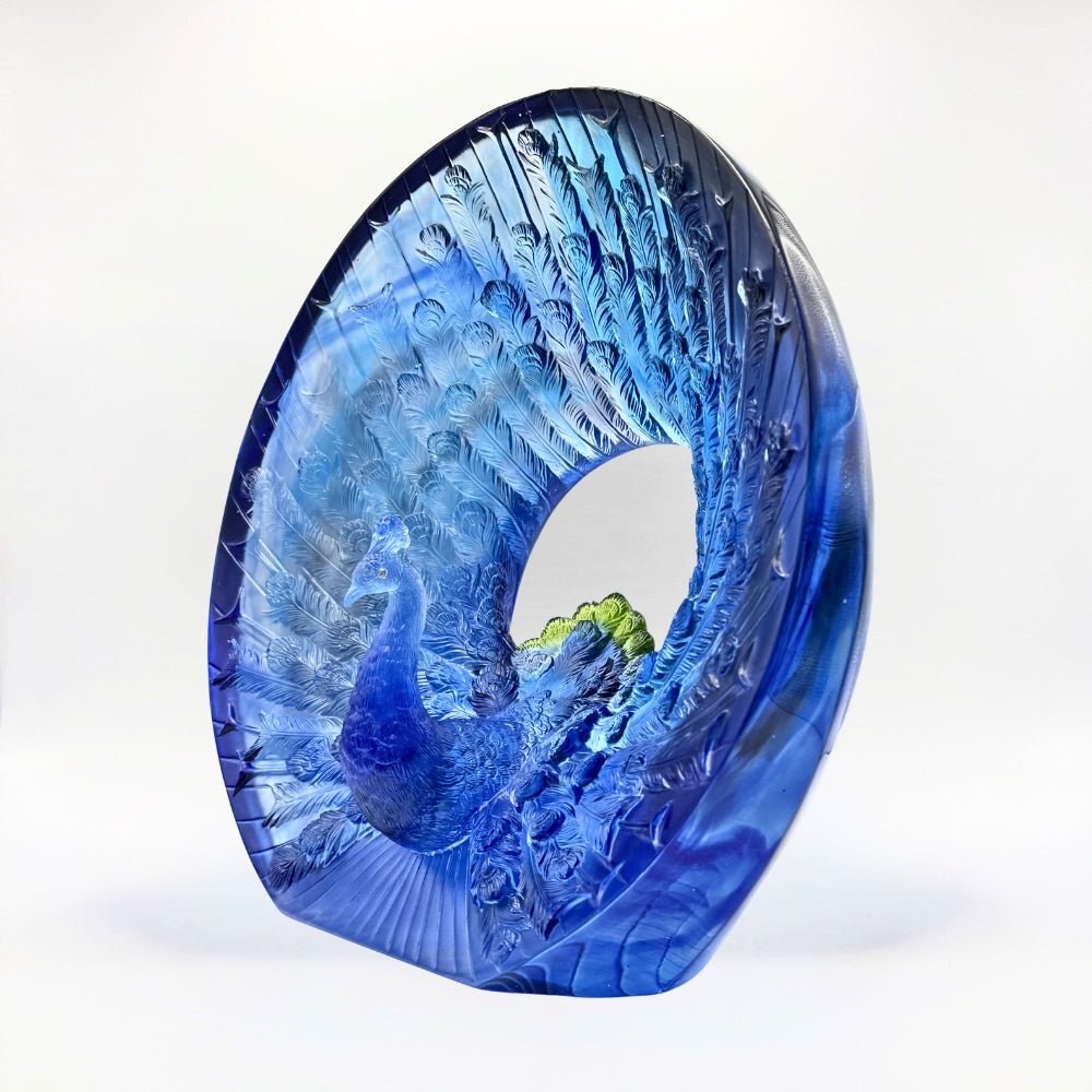 LIULI Crystal, Peacock Sculpture | Golden Age of Opulent Beauty