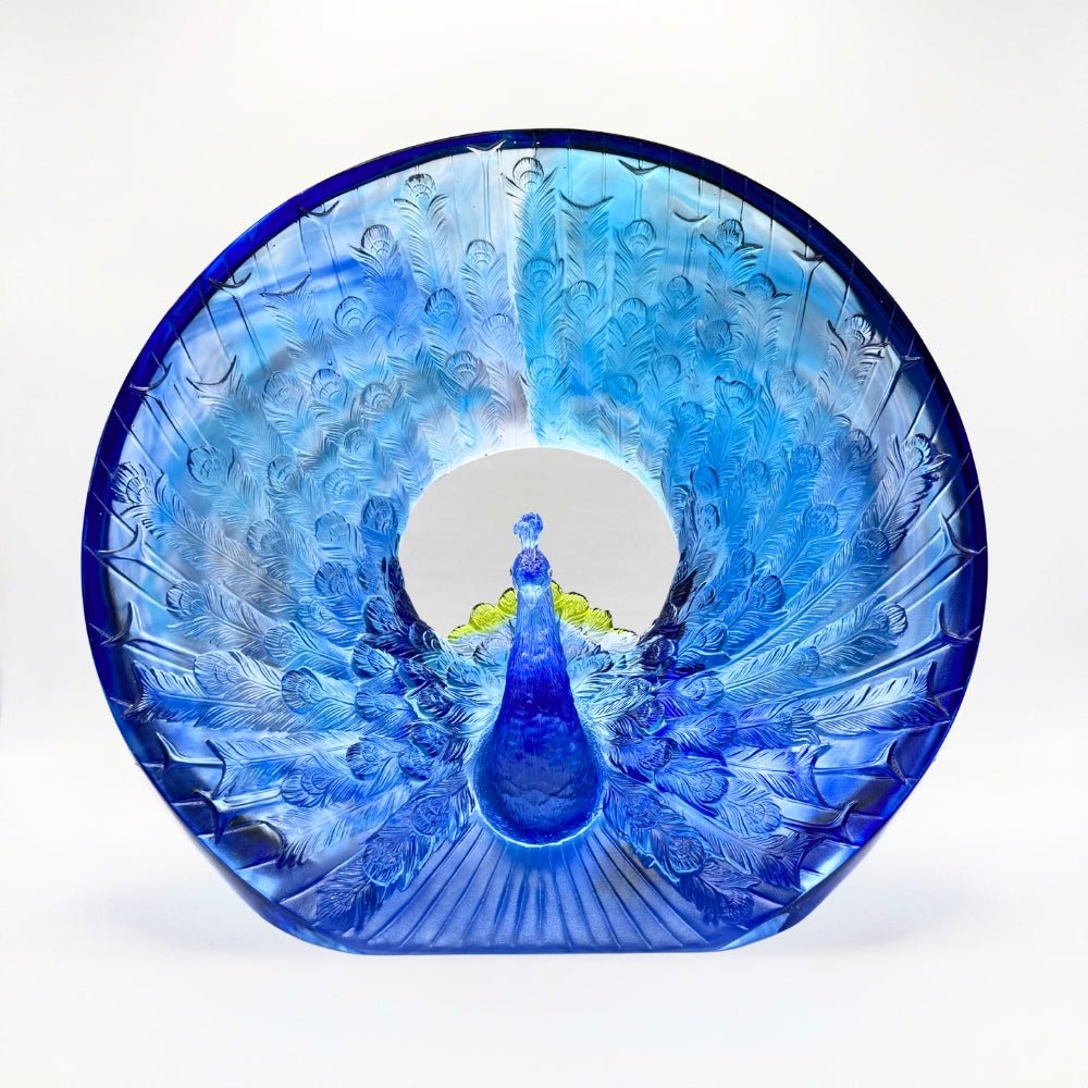 LIULI Crystal, Peacock Sculpture | Golden Age of Opulent Beauty