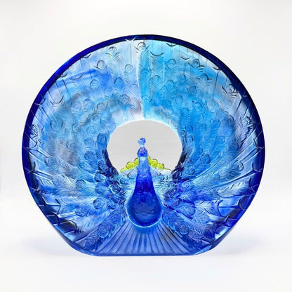 LIULI Crystal, Peacock Sculpture | Golden Age of Opulent Beauty