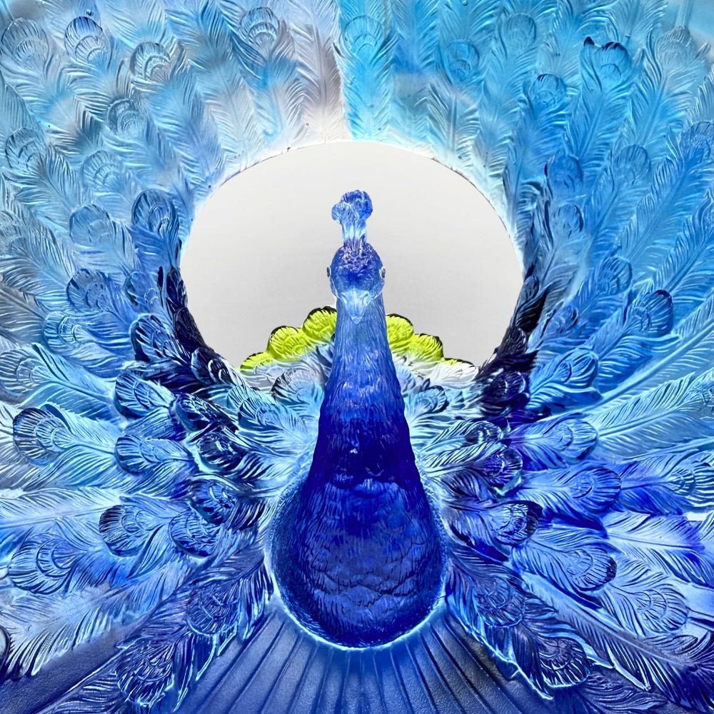 LIULI Crystal, Peacock Sculpture | Golden Age of Opulent Beauty