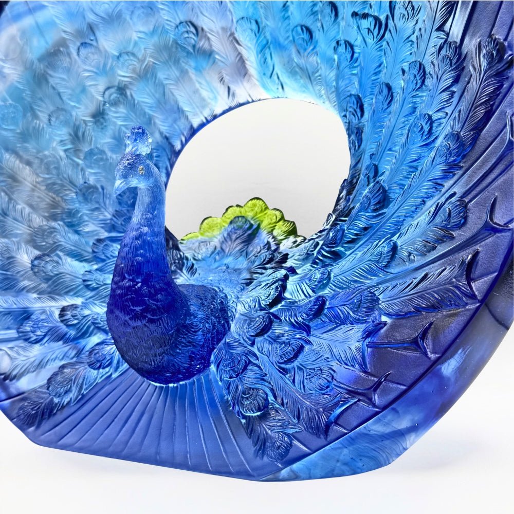 LIULI Crystal, Peacock Sculpture | Golden Age of Opulent Beauty