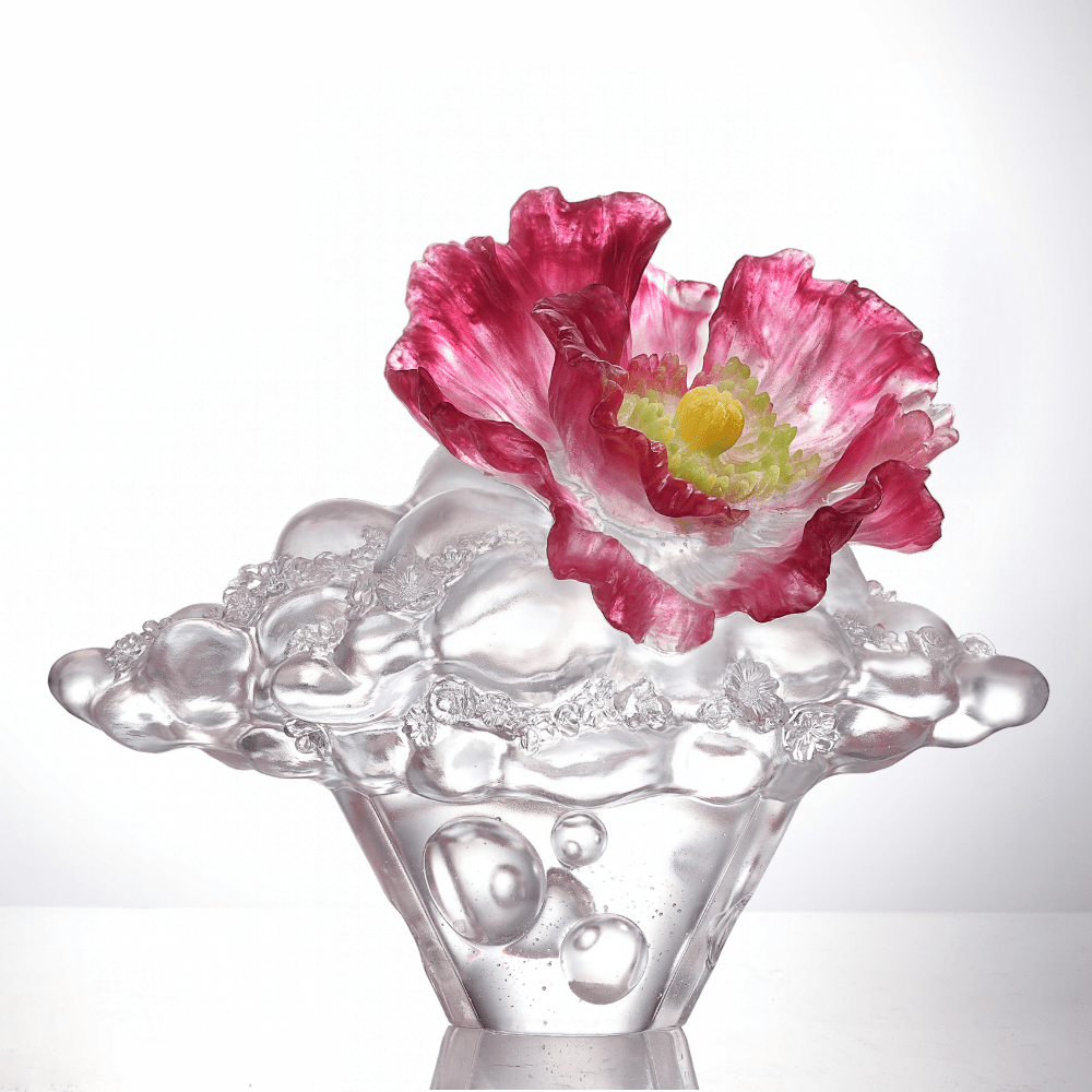 LIULI Crystal, Poppy Flower and Clouds Sculpture | Joy Above the Clouds