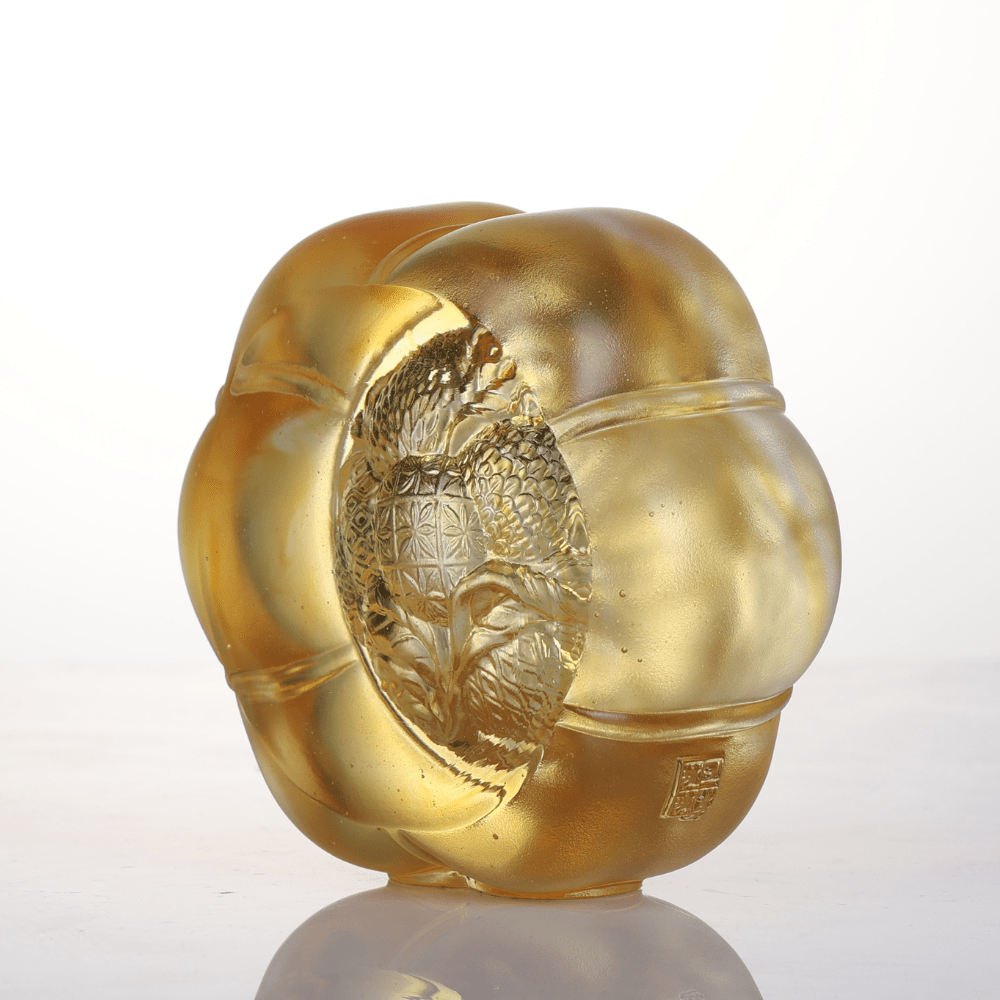 LIULI Crystal, Pumpkin and Lychee Sculpture | Auspiciousness in Gold