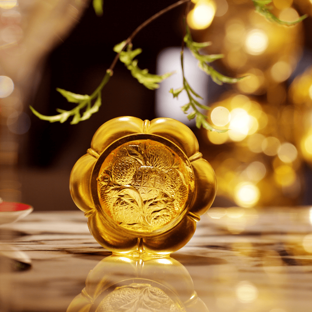 LIULI Crystal, Pumpkin and Lychee Sculpture | Auspiciousness in Gold