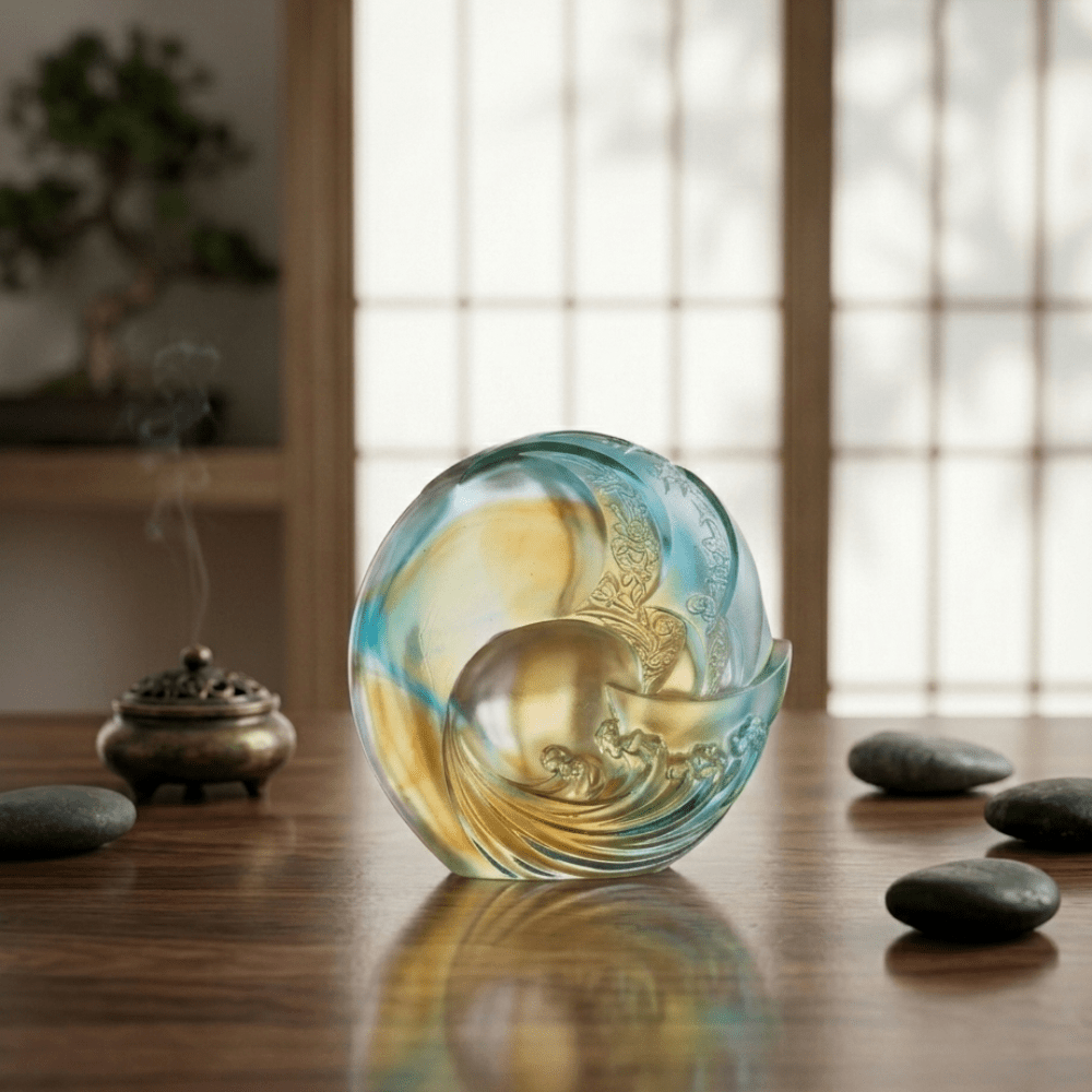LIULI Crystal, Sailing boat, Ocean Wave and the Sun, Tai Chi Series | Smooth Sailing