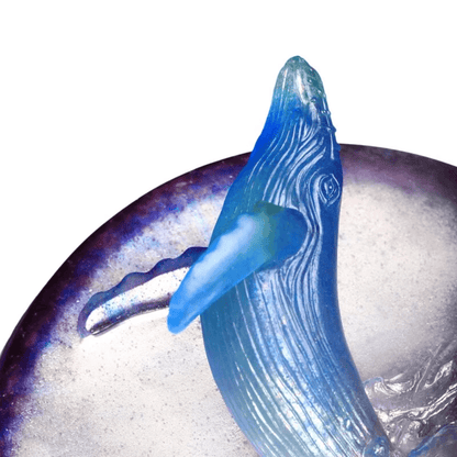 LIULI Crystal Whale Sculpture | Love all Humankind, Honor the Heavens (Royal Purple Clear)