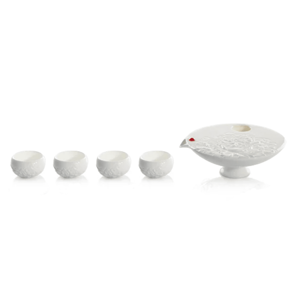LIULI Living, Bone China Sake Set | Moon Lake Peony (1 Tea Pot & 4 Cups)