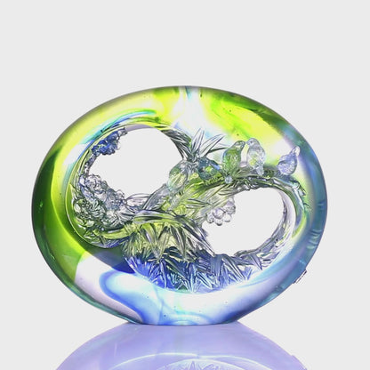 LIULI Crystal, Bamboo and Plum Blossom, Birds Sculpture, Tai Chi Series | A Match Made in Heaven