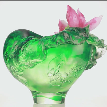LIULI Crystal Floral Vase, Lotus Pond Leisure