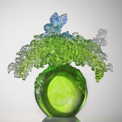 LIULI Crystal, Grape and Butterfly Sculpture, All is Beautiful