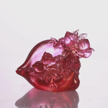 LIULI Crystal, Peach Sculpture, Blessings in the Spring Breeze