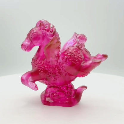 LIULI Crystal, Horse Figurine | Little Young Pegasus (Gold Red)