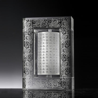 10.04"H Crystal Prayer Wheel, Heart Sutra on LIULI Prayer Wheel, Living In Peace - LIULI Crystal Art