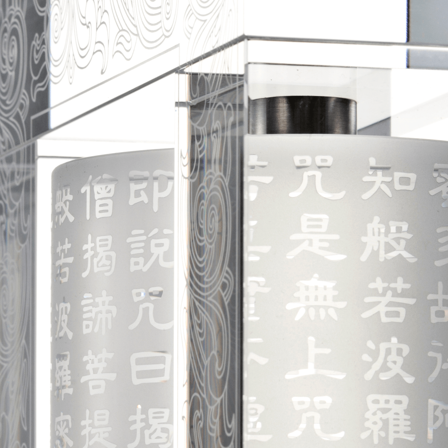 10.04"H Crystal Prayer Wheel, Heart Sutra on LIULI Prayer Wheel, Living In Peace - LIULI Crystal Art