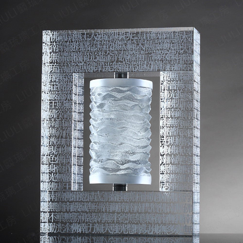 11.02"H Crystal Prayer Wheel, The Six-Character Great Bright Mantra on LIULI Prayer Wheel, Recital of Peace - LIULI Crystal Art