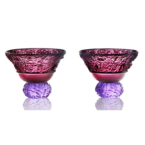Virtuous Plum Blossom (A Drink to Virtue) - Sake Glass, Shot Glass (Set of 2) - LIULI Crystal Art