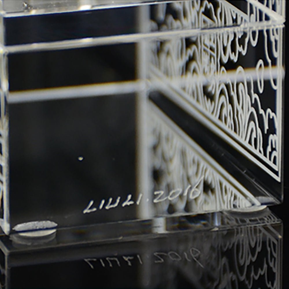 Chinese Crystal Prayer Wheel.  Signature Liuli Crystal Fine Art - LIULI Crystal Art