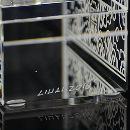Chinese Crystal Prayer Wheel.  Signature Liuli Crystal Fine Art - LIULI Crystal Art