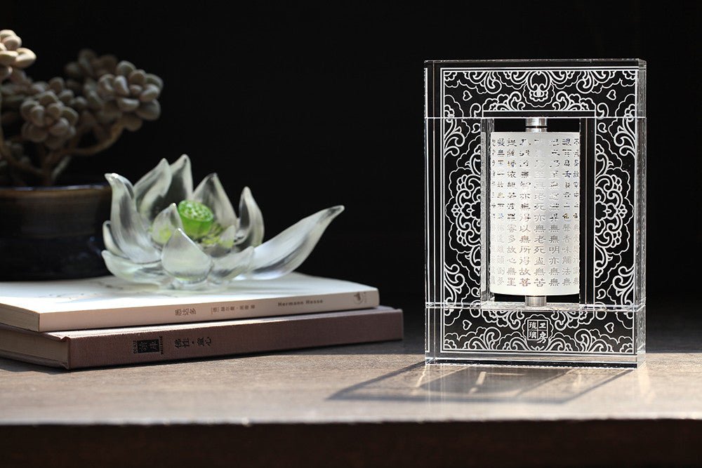 Chinese Crystal Prayer Wheel.  Signature Liuli Crystal Fine Art - LIULI Crystal Art