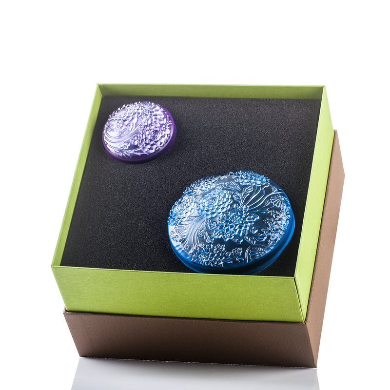 Fine Crystal, Chrysanthemum, Lunar Treasure Chest, Holiday Special Set of 2, Jewelry or Candy Box - LIULI Crystal Art