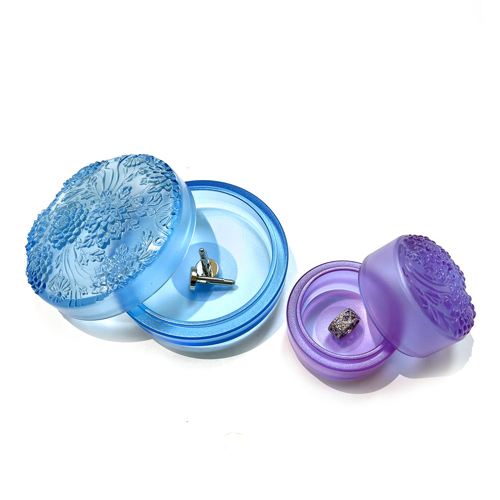 Fine Crystal, Chrysanthemum, Lunar Treasure Chest, Holiday Special Set of 2, Jewelry or Candy Box - LIULI Crystal Art