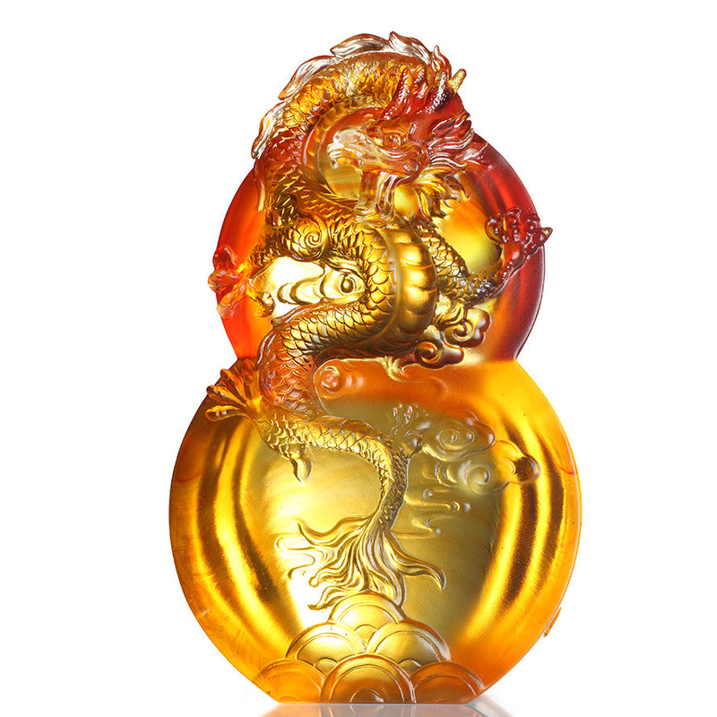 LIULI Crystal Flying Purple Dragon Sculpture on Hulu Gourd, Ambition of the Heavenly Dragon - LIULI Crystal Art