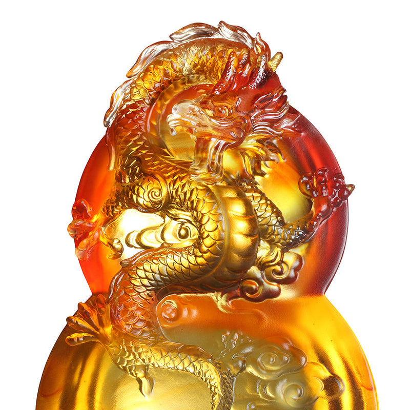LIULI Crystal Flying Purple Dragon Sculpture on Hulu Gourd, Ambition of the Heavenly Dragon - LIULI Crystal Art
