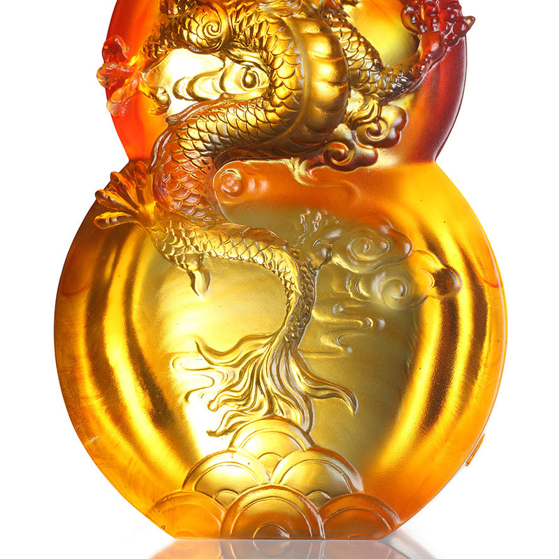 LIULI Crystal Flying Purple Dragon Sculpture on Hulu Gourd, Ambition of the Heavenly Dragon - LIULI Crystal Art