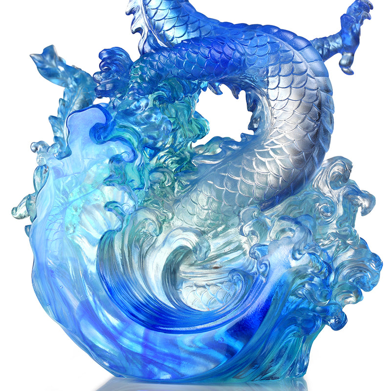 LIULI Crystal Art, Dragon, Ocean Wave, Dragon of Excellence - LIULI Crystal Art