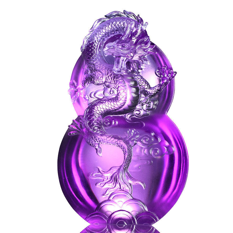 LIULI Crystal Flying Purple Dragon Sculpture on Hulu Gourd, Ambition of the Heavenly Dragon - LIULI Crystal Art
