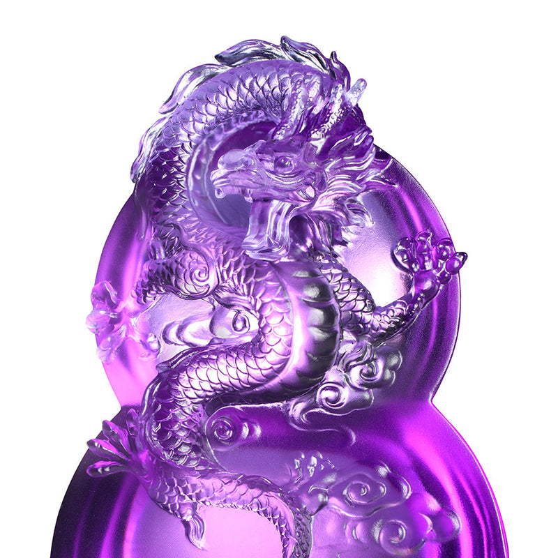 LIULI Crystal Flying Purple Dragon Sculpture on Hulu Gourd, Ambition of the Heavenly Dragon - LIULI Crystal Art