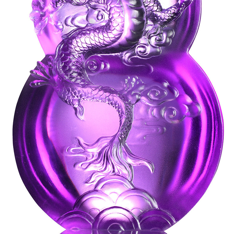 LIULI Crystal Flying Purple Dragon Sculpture on Hulu Gourd, Ambition of the Heavenly Dragon - LIULI Crystal Art