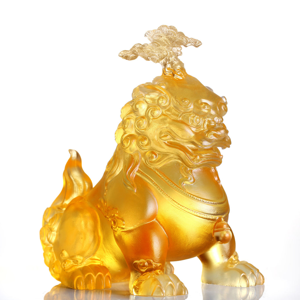 LIULI Mythical Creature Foo Dog Sculpture | Evergreen Lion - LIULI Crystal Art